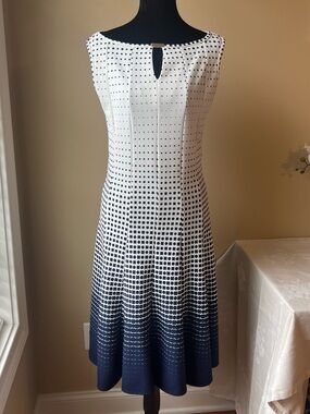 Haani White and Navy Ombre Dot Sleeveless Midi Dress
